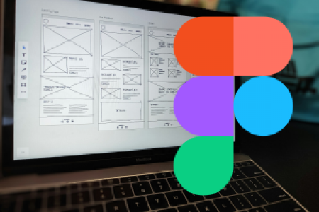 Figma-Logo über Wireframe-Layouts von mobilen App-Oberflächen – digitales UI/UX-Design in der Konzeptionsphase.